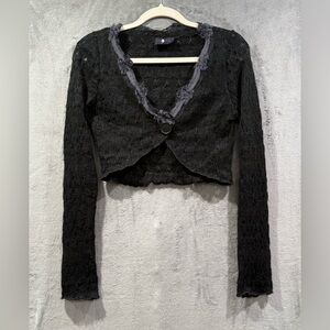 Morbid Threads Vintage Black Sheer Cardigan Size Large Y2K Goth Rave 90s